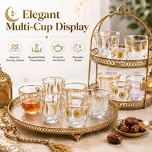6/12pcs Elegant Clear Glass Tea Cup Set, Gold Rim Pattern Espresso Coffee Cups, Luxury Turkish Arabic Tea Glasses For Home Kitchen, Coffee Bar, Party, Wedding, Ramadan & Holiday Entertaining - Gold - View 7
