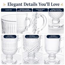 1 Set 120ml Clear Glass Coffee & Tea Cup Set With 6 Cups & 6 Saucers, Elegant Footed Design, 3 Pattern Options, Vintage Style Transparent Red Tea Cup And Saucer Set For Home, Afternoon Tea, Dessert, Coffee, Holiday Hosting & Gift Use - Transparent - View 9