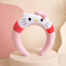 MINISO Sanrio Hello Kitty 毛絨化妝髮箍，粉色拼色蝴蝶結髮箍，適用於洗臉、護膚和 SPA - 彩色 - 查看 6