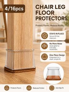 4/16PCS Rectangular Chair Leg Floor Protectors, Silicone Chair Leg Caps & Furniture Leg Covers For Tables And Chairs, Anti-Slip Anti-Scratch Smooth Gliding Floor Protectors For Hardwood, Laminate And Tile Floors - Transparent Light Brown - View 1