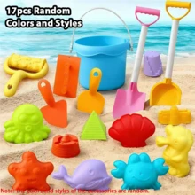 Kids Beach Sand Toy Set, 17Pcs Basic Version & 20Pcs Upgrade Version, Includes Sand Bucket, Shovel, Rake, Rolling Pin & Ocean Animal Castle Sand Molds, Summer Outdoor Sandbox Water Play Toys - Multicolor - View 12