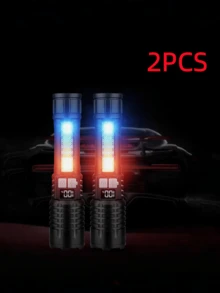 1 pieza/2 piezas Linterna LED recargable ultra brillante, linterna portátil con zoom, adecuada para camping al aire libre, pesca, caza, senderismo, exploración y situaciones de emergencia, viajes, batería integrada, esencial para viajes - Estrella - Ver 13