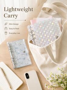 1pc 6-Hole Iridescent Polka Dot Butterfly Loose Leaf Binder, PVC Transparent Insert File Folder Notebook Organizer - Multiple Styles - View 7