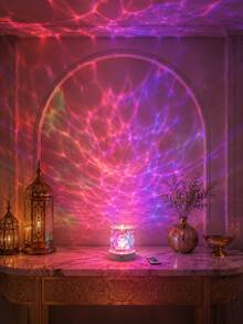 1 pieza [Luz de Proyección de Ondas de Agua] Luz Nocturna Recargable USB Redonda, Efecto de Luz Fluyente de Olas Oceánicas para Ambiente de Pared | Adecuado para Mesita de Noche, Dormitorio, Decoración del Hogar, Ocasiones de Regalo - Multicolor - Ver 8