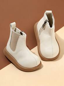 Children's Simple Casual Boots/Leather Boots/Ankle Boots - New Autumn/Winter Boots Suitable For Both Boys And Girls, Warm And Non-Slip, Side Zipper, White Exquisite Soft Leather Upper, Lightweight Sole, Fashionable Everyday And School Toddler Boots - Beige - View 5