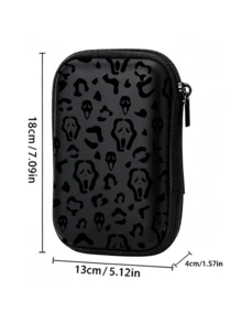 Black Leopard Print EVA Hard Shell 4.3 Inch Compact Storage Case - Travel Protective Storage Bag, Suitable For Electronic Accessories, Earphones, Hard Drives And Data Cables; Shockproof Zippered Pouch (Storage Case Only) - Multicolor - View 9