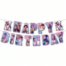 1 pieza Pancarta de Feliz Cumpleaños con temática de grupo de chicas K-Pop, Bandera colgante con letras planas, Decoración para fiesta de cumpleaños, Decoración de fondo de pared, Decoración para interiores/exteriores del patio, Suministros para fiestas, Regalo de colección para fans - Multicolor - Ver 5