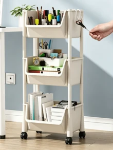 1pc Multi-Layer Movable Gap Storage Cart Multi-Specification, Kitchen Living Room Snack Storage Rack, Floor Pulley Book Sundry Sorting Storage Rack. - Multicolor - View 3