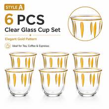 6/12pcs Elegant Clear Glass Tea Cup Set, Gold Rim Pattern Espresso Coffee Cups, Luxury Turkish Arabic Tea Glasses For Home Kitchen, Coffee Bar, Party, Wedding, Ramadan & Holiday Entertaining - Gold - View 15