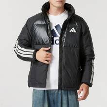 Adidas LW DOWN JKT Windproof And Warm Stand Collar Three Stripes Brand Logo Patchwork Slim Fit Thickened Thermal Lined Men's Style - Black - View 2