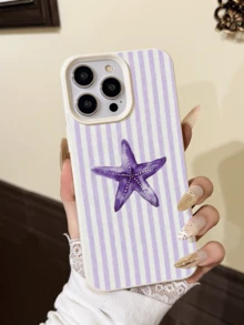 Summer Striped Starfish TPU Anti-Scratch Anti-Drop Phone Case Compatible With Apple XS/XR/11/12/13/14/15/16/13 Pro Max/16 Pro Max/14 Plus/17/17 Pro Max And Galaxy A35/S24/A16/S24 FE/S20/S22 Plus/S25 Ultra/S25/S22/S21/A33/5G/A12/A15/A23/A52/5G/S21 And Other Models - Mauve Purple - View 3