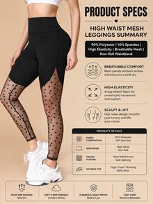 Women's New High-Waisted Black Yoga Pants With Heart-Shaped Mesh Inserts, Slimming And Flattering Sports Summer - Black - View 2
