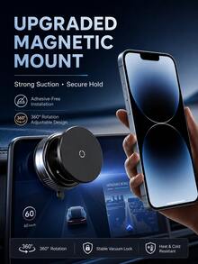 360° Free Rotation Magnetic Car Phone Holder Mount, Adjustable Vacuum Magnetic Phone Holder, Rotary Vacuum Suction No Adhesive Required, Suitable For Car/Gym/Mirror/Smooth Surfaces Hands-Free Mount, Compatible With All Smartphones - A - View 5
