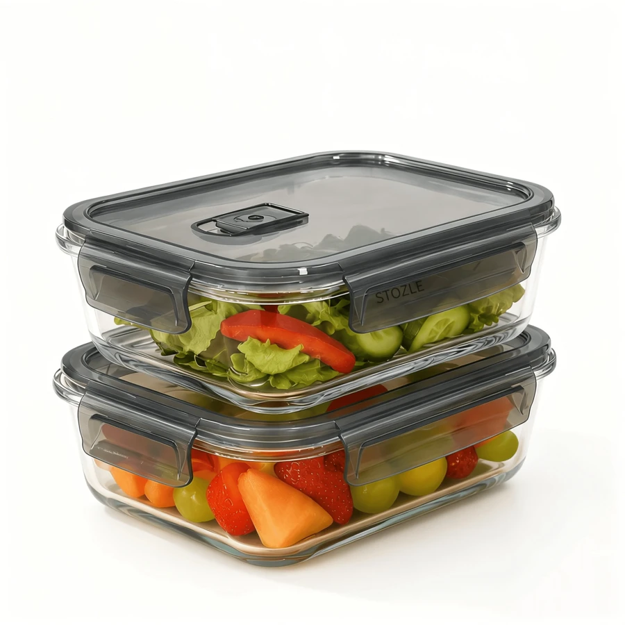 Stozle 2pcs Glass Food Storage Container With Air Vent (Gray) - Airtight Glass Food Container Set - Food Storage Containers With Lids (Snap-Lock) - Microwave, Oven, Freezer, And Dishwasher  - Ideal For Meal Prep - Grey 1040ml - View 1