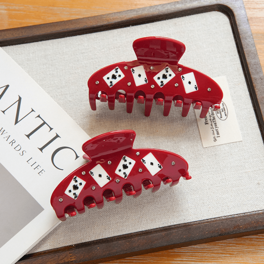 1pc New Creative Fun Poker Design Premium Acetate Hair Claw Clip For Women, Back Of Head Bun Hair Claw