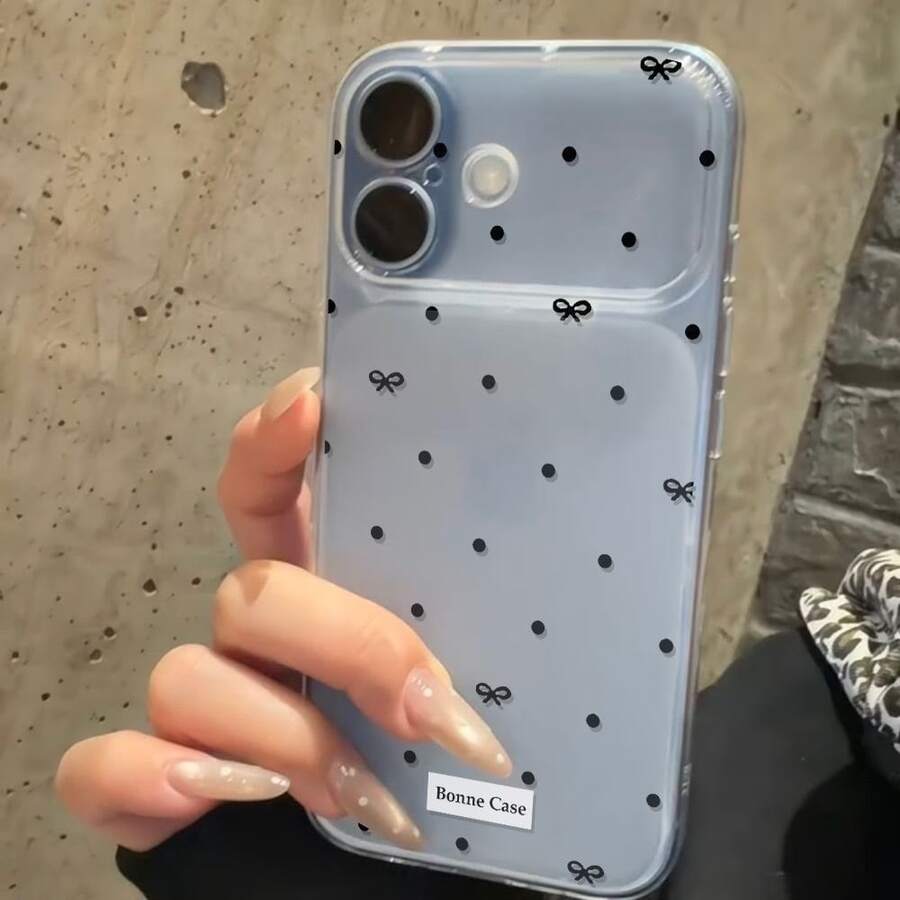 手機殼 - 蝴蝶結圓點大窗式設計 適用於 Apple 17/17Pro/17Air/16/16ProMax/15/15Pro/15Plus/14/14ProMax/13/13Pro/12/11 柔軟霧面半透明防震保護殼 可愛卡通設計 - 無色 - 查看 1
