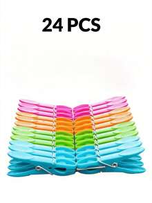 96/72/36/24/12pcs Colorful Plastic Clothes Pegs Laundry Clips Spring Clothes Pins Set For Clothes Towels Socks, Random Color, Space Saving - Multicolor - View 7