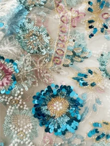 Đầm trắng phong cách Ả Rập thanh lịch, thiết kế cổ đứng tay raglan, đính chi tiết sequin màu tương phản, lựa chọn váy dạ hội sang trọng - trắng - Xem 7