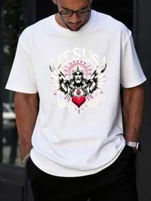 [New Products] Men's Fashion Summer Solid Color T Shirt, Comfortable Breathable Crew Neck Short Sleeve, Versatile Casual Printed Tops For Daily Outdoo - 白色 - 查看 3