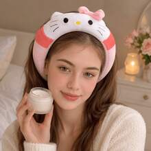 MINISO Sanrio Hello Kitty 毛絨化妝髮箍，粉色拼色蝴蝶結髮箍，適用於洗臉、護膚和 SPA - 彩色 - 查看 3