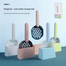 1pc Pet Cat Litter Scoop Set With Dedicated Litter Filtering Tool And Matching Base, Fine Hole Cat Scoop Cleaning Pet Supplies, Color Block Cat Litter Scoop Set, Cat Poop Scoop, 5 Colors Available - View 3