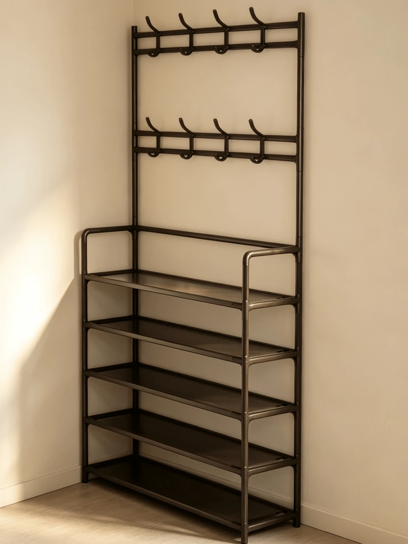 2 In 1 Stainless Steel Shoe Rack, Shoe Rack With Coat Rack, Coat Rack, Storage Cabinet, Storage Shelf For Hallway, Bedroom, Bathroom, Office, Shoe Rack