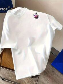 Men's Pattern T Shirt,Summer Men's Solid Color Classic Home Wear T Shirt - 白色 - 查看 1
