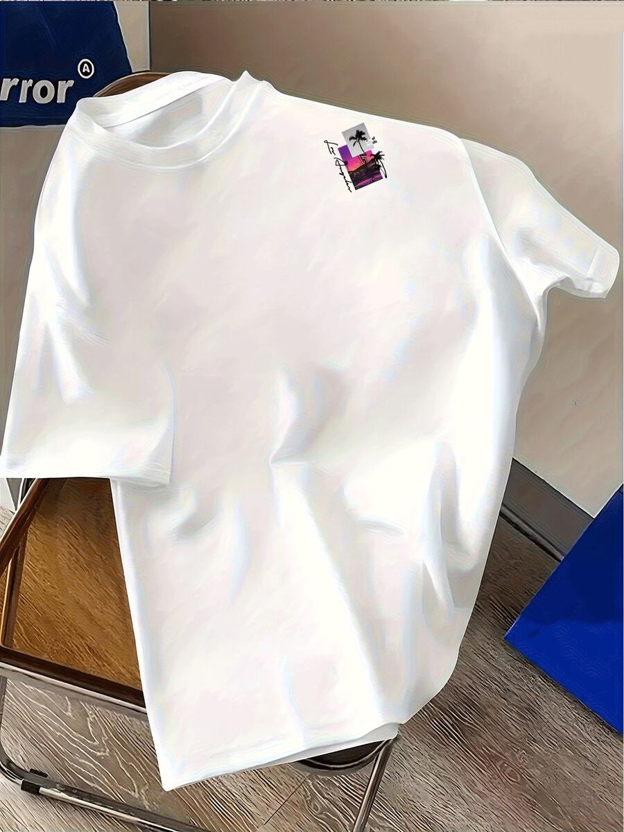 Men's Pattern T Shirt,Summer Men's Solid Color Classic Home Wear T Shirt - 白色 - 查看 1