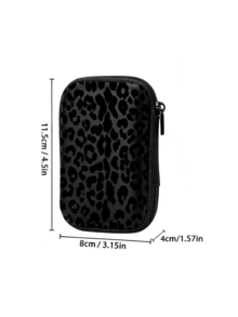 Black Leopard Print EVA Hard Shell 4.3 Inch Compact Storage Box - Travel Protective Storage Bag, Suitable For Electronic Accessories, Earphones, Hard Drives And Data Cables; Shockproof Zipper Pouch (Storage Box Only) - Multicolor - View 11