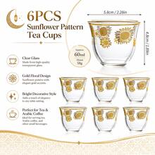6/12pcs Elegant Clear Glass Tea Cup Set, Gold Rim Pattern Espresso Coffee Cups, Luxury Turkish Arabic Tea Glasses For Home Kitchen, Coffee Bar, Party, Wedding, Ramadan & Holiday Entertaining - Gold - View 11