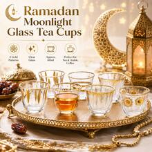 6/12pcs Elegant Clear Glass Tea Cup Set, Gold Rim Pattern Espresso Coffee Cups, Luxury Turkish Arabic Tea Glasses For Home Kitchen, Coffee Bar, Party, Wedding, Ramadan & Holiday Entertaining - Gold - View 1