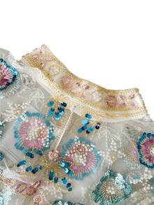 Đầm trắng phong cách Ả Rập thanh lịch, thiết kế cổ đứng tay raglan, đính chi tiết sequin màu tương phản, lựa chọn váy dạ hội sang trọng - trắng - Xem 5