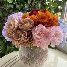 OBOVAY 1件 7朵大直徑高品質人造牡丹絲花，派對婚禮場景裝飾，客廳臥室桌面擺飾，攝影道具小手捧花，聖誕萬聖節仿真花裝飾 - 彩色 - 查看 2
