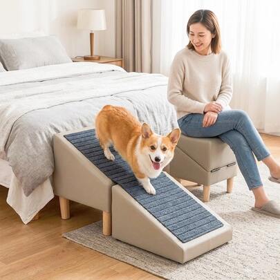 Escalera plegable 2 en 1 para mascotas, apta para camas y sofás, escalera antideslizante para perros de 48 cm de altura con barandilla de , diseñada para perros y gatos pequeños.