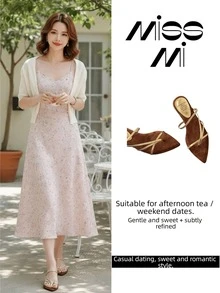 French Style 2-In-1 Strap Pointed Toe Thin Strap Wedge Sandals For Women, 2026 Summer New Vacation Slippers - Gold - View 5