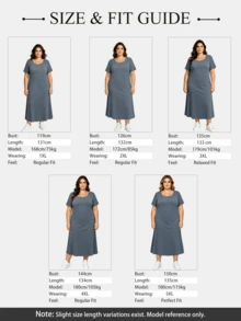 Plus Size Solid Color Loose Fit Long Short Sleeve Dress, Summer Elegant - Navy Blue - View 4