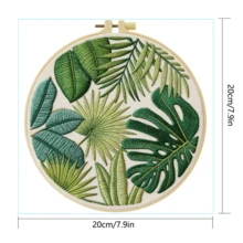 1 buah ukuran 15*15cm/5.9*5.9in-20*20cm/7.9*7.9in, Kit Sulaman Tanaman Cantik, Set Sulaman Buatan Tangan DIY untuk Dewasa dan Pemula, Hadiah Rumah, Hadiah Menjahit Wanita, Termasuk Panduan Pengguna, Kain Pola Cetak, Bingkai Sulaman, Jarum dan Benang. - Daun hijau - View 4