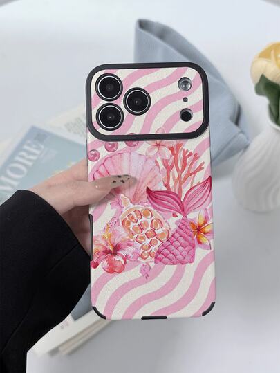 1pc Fashion Pink & White Wave Pattern Full Coverage Classic Shockproof Premium Texture Silk-Like PU Leather Phone Case, Suitable As Birthday/Holiday Gift For Friends, Family, Couples, Yourself, Compatible With IPhone 17/16/15/14/13/14/12/11 Series