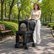 2-Tier Pet Stroller For Dogs And Cats, Foldable Pet Pram With Detachable Double - 黑色 - 查看 1