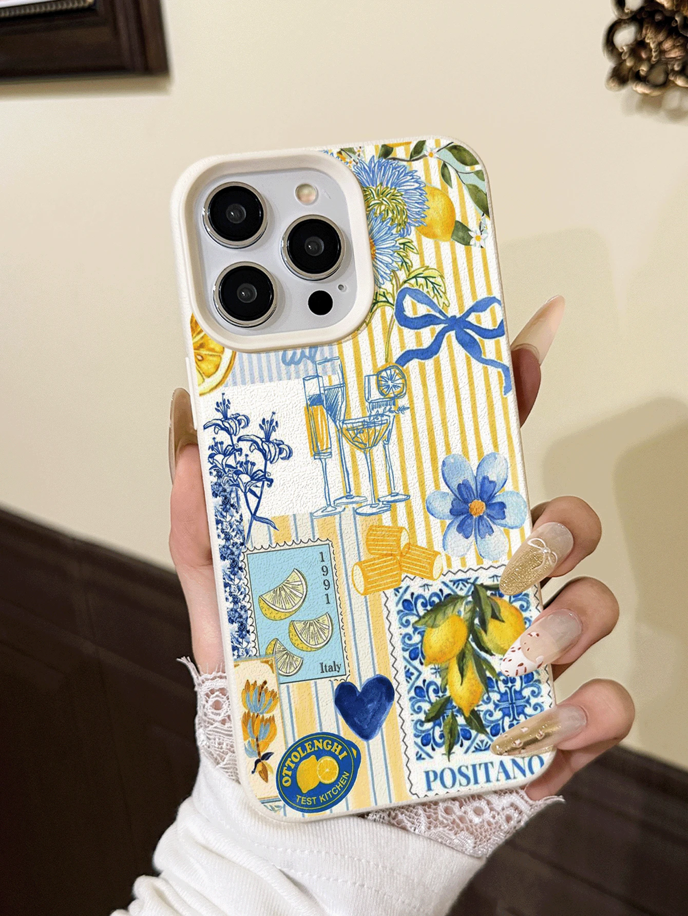 條紋檸檬字母防震手機殼,適用於 iPhone Apple XS/XR/11/12/13/14/15/16/13PROMAX/16PROMAX/14PLUS/17/17PROMAX、Phone A35/S24/A16/S24FE/S20/S22Plus/S25ultra/S25/S22/S21A335GA12A15A23A52/5G Galaxy S21A164G 及其他機型,春季禮物派對 - 彩色 - 查看 1