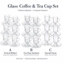 1 Set 120ml Clear Glass Coffee & Tea Cup Set With 6 Cups & 6 Saucers, Elegant Footed Design, 3 Pattern Options, Vintage Style Transparent Red Tea Cup And Saucer Set For Home, Afternoon Tea, Dessert, Coffee, Holiday Hosting & Gift Use - Transparent - View 11