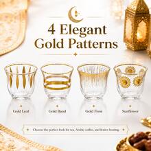 6/12pcs Elegant Clear Glass Tea Cup Set, Gold Rim Pattern Espresso Coffee Cups, Luxury Turkish Arabic Tea Glasses For Home Kitchen, Coffee Bar, Party, Wedding, Ramadan & Holiday Entertaining - Gold - View 3