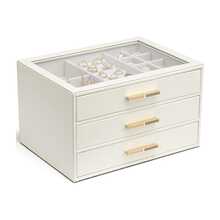 Luxury 3-Drawer Velvet Lined Jewelry Organizer Box With Transparent Glass Lid, Earring Necklace Ring Display Storage Box, Suitable For Gold Jewelry And Accessories - Multicolor - View 10