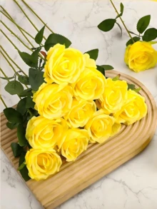1/5/10/12件裝情人節禮物人造黃玫瑰，適用於家居裝飾、桌面裝飾、花園裝飾、戶外婚禮裝飾、新娘花束、腕花，適合居家花瓶裝飾花束、戶外人造花 - 黃色 - 查看 13