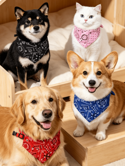 1pc Universal Size Quick-Dry Skin-Friendly Pet Bandana, Vibrant Energetic Style Colorful Print 3D Triangle Cut Precision Locked Edge Anti-Fraying Detail, Absorbent Anti-Dirt Decorative Accessory For Cats And Dogs, Suitable For Daily Pet Walks, Pet Birthdays, Holiday Dress-Up, All-Season Outdoor Wear