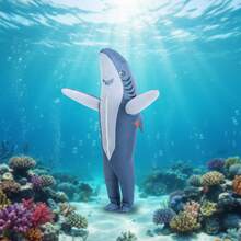 1pc Adult Inflatable Shark Costume, Suitable For Height 1.5-2m, Perfect For Christmas, Cosplay, Party, Stage Performance And Masquerade - Deep Blue Shark-l - View 5