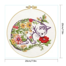 1 pieza 15*15cm/5.9*5.9in-20*20cm/7.9*7.9in, Juego de bordado de animales en arbustos de flores, Juego de bordado hecho a mano DIY para principiantes adultos, Regalo para el hogar, Regalo de costura para mujeres, Incluye manual de usuario, tela impresa, marco de bordado, aguja e hilo. - A - Ver 4