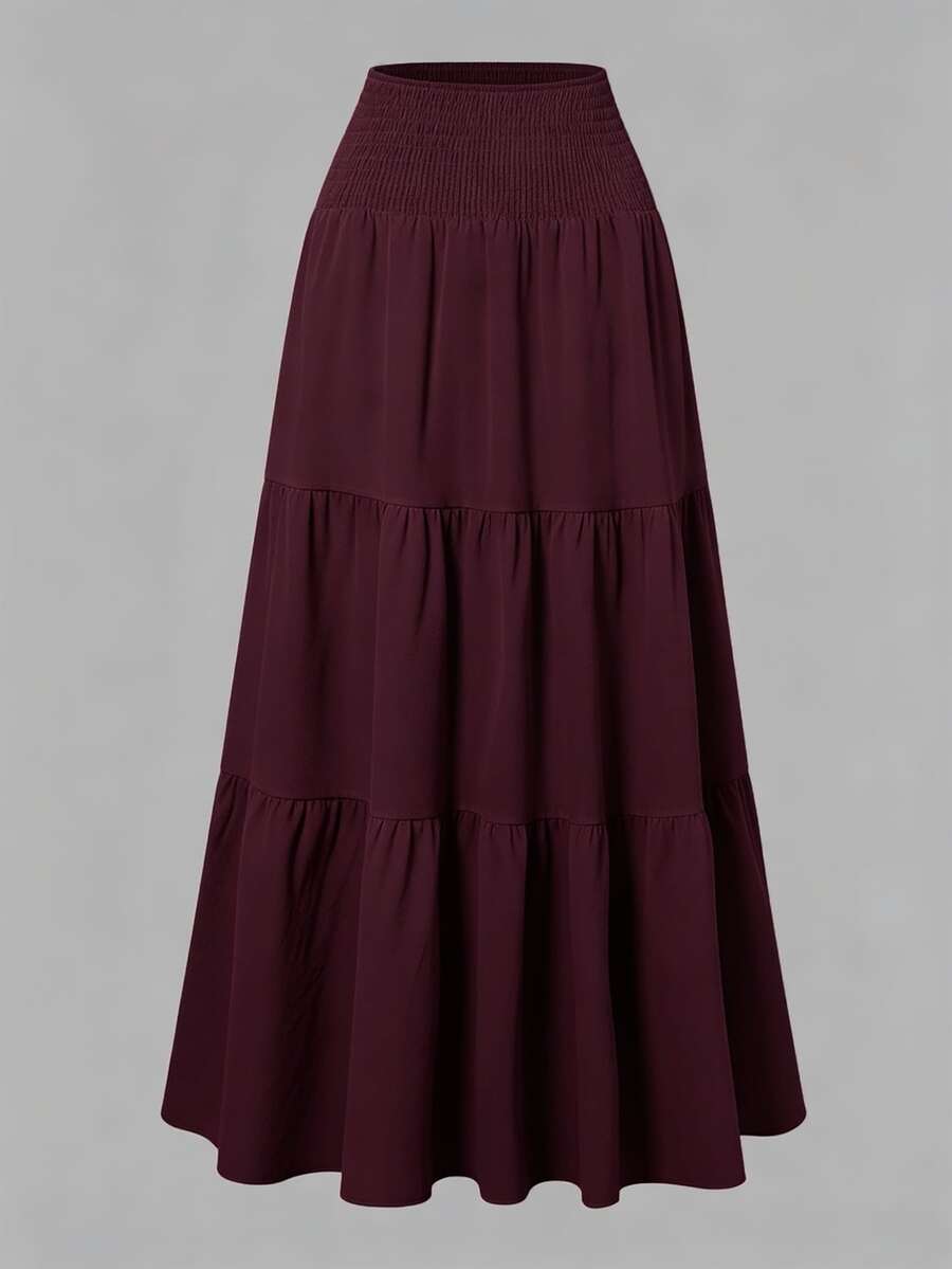 Women's Solid Color Minimalist Versatile Ruffle Bubble Textured Semi-Sheer Skirt