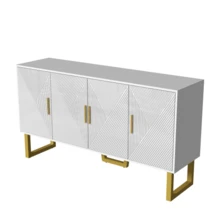 Modern And Luxurious 150cm White Sideboard With Textured Lacquered Doors And Gold Handles, 4-Door Model With Height-Adjustable Shelves. - White - View 11