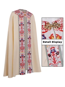 Elegant Sleeveless Cape-Style Cosplay Dress, Collar, Regular Length Woven Fabric, Exquisite Print, Fashion Cosplay - Beige - View 6